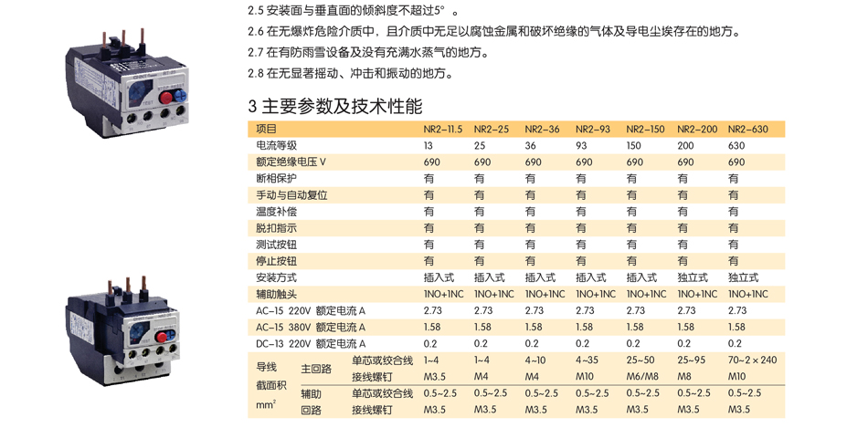 继电器参数；NR2热继电器